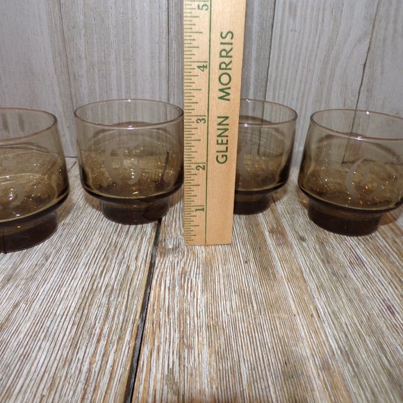 Vtg Brown Glasses, Barware Glasses Small Brown Initials Glasses, Vtg Set 4, Juic - Picture 2 of 6
